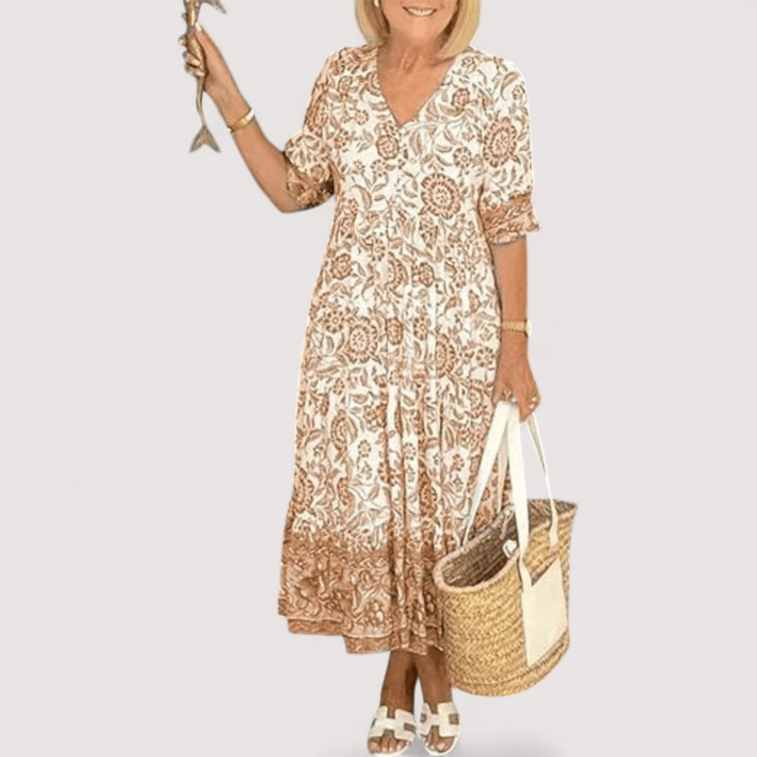 Damen Sommerkleid in Beige-Weiss Farbvariante