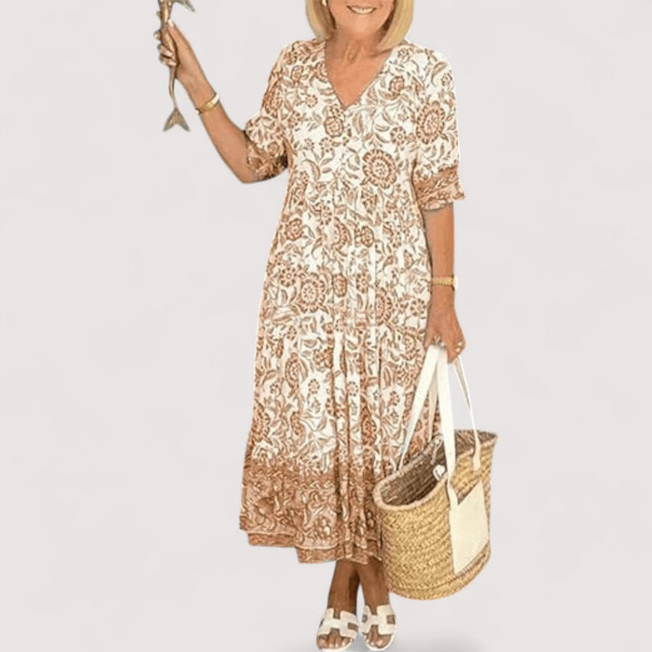 Damen Sommerkleid in Beige-Weiss Farbvariante