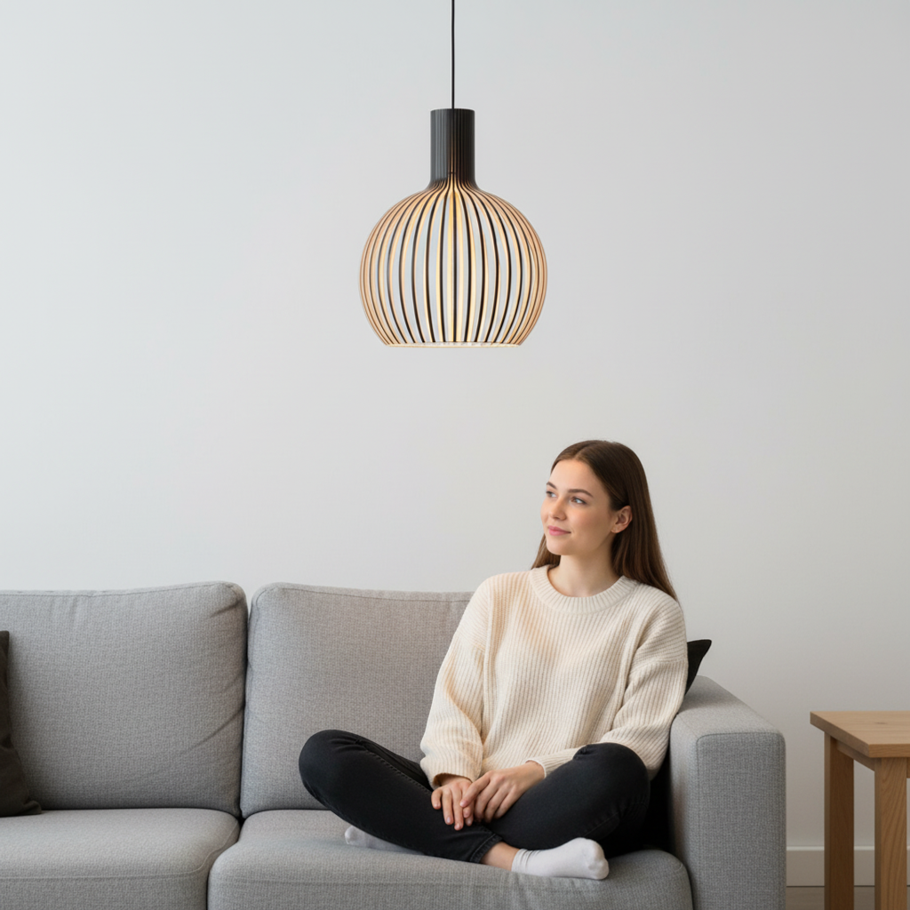 Verstellbare Holzlampe im Vintage-Stil für LED Beleuchtung, nordisches Design, ideal für Wohnzimmer.