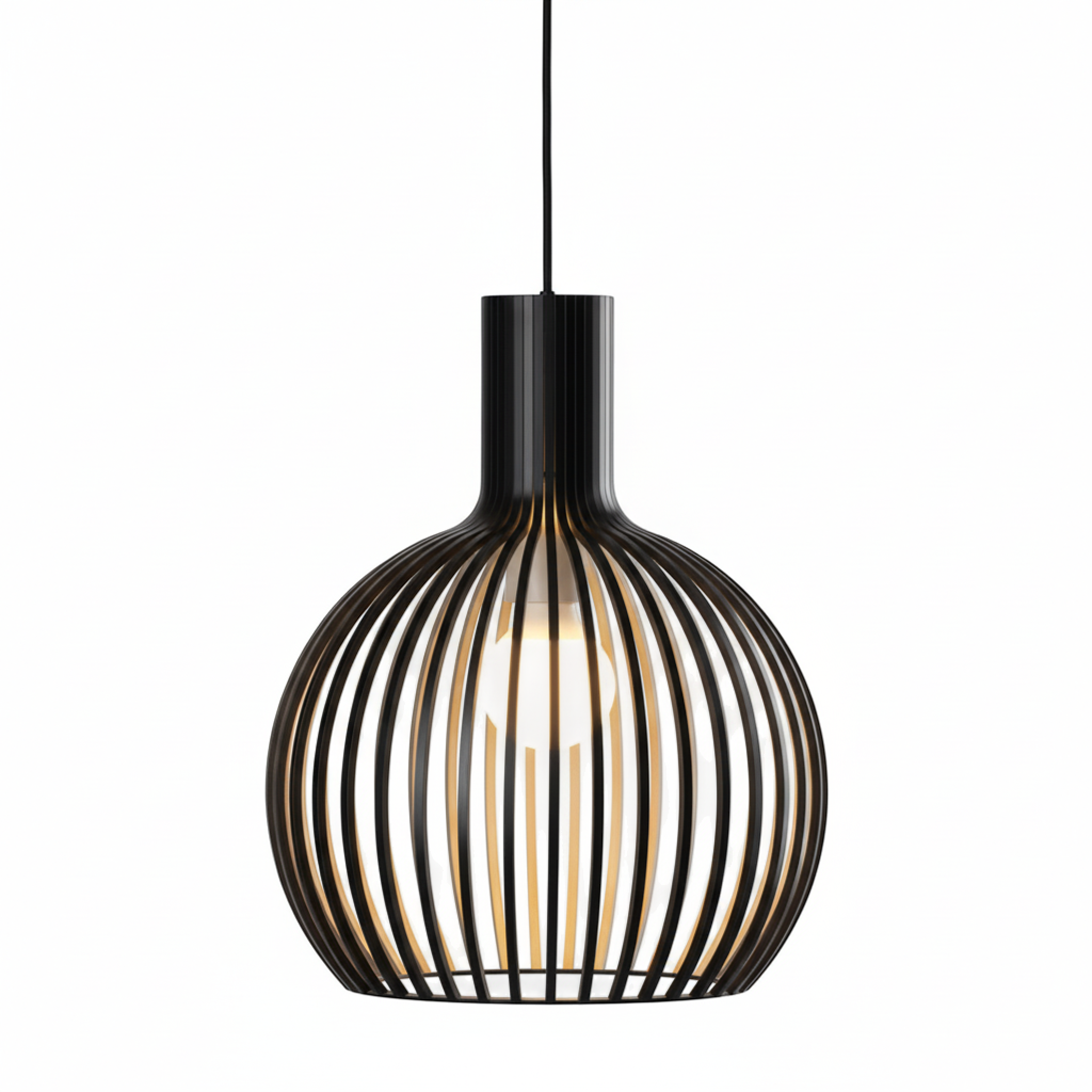 Energieeffiziente Holzlampe, verstellbare Pendelleuchte mit LED, nordisches Design, Vintage-Ästhetik.