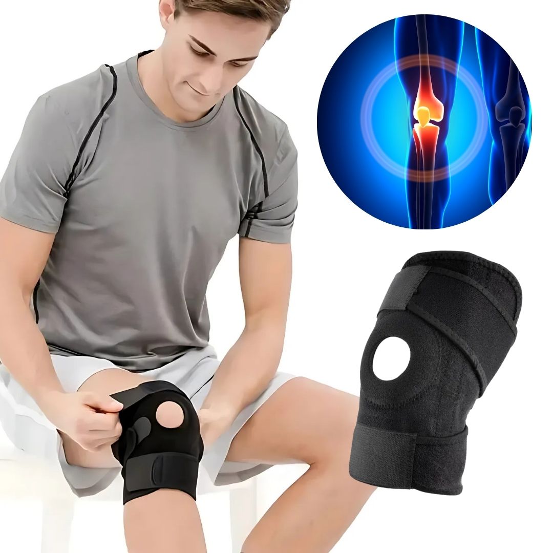 Verstellbare ProFlex Kniebandage mit seitlichen Stabilisatoren, bietet Kompression und Schmerzlinderung durch atmungsaktives 