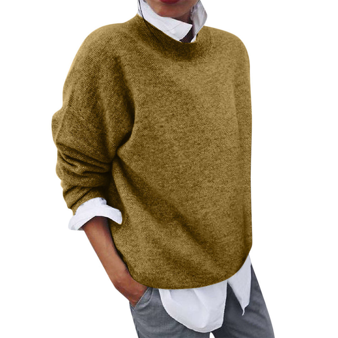 Eleganter blauer Damen Basic Pullover mit Rundhals, zeitloses Oberteil für jeden Tag.