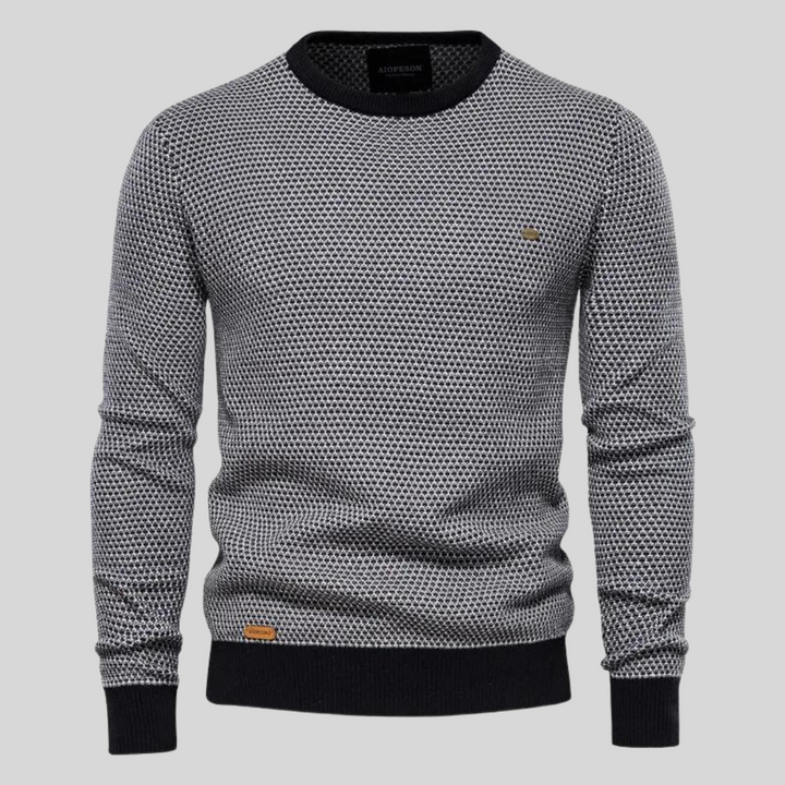 Moderner Herren Winterpullover, Rundhals-Design, in Schwarz. Passt perfekt zu jedem Layering-Look im Herbst/Winter.
