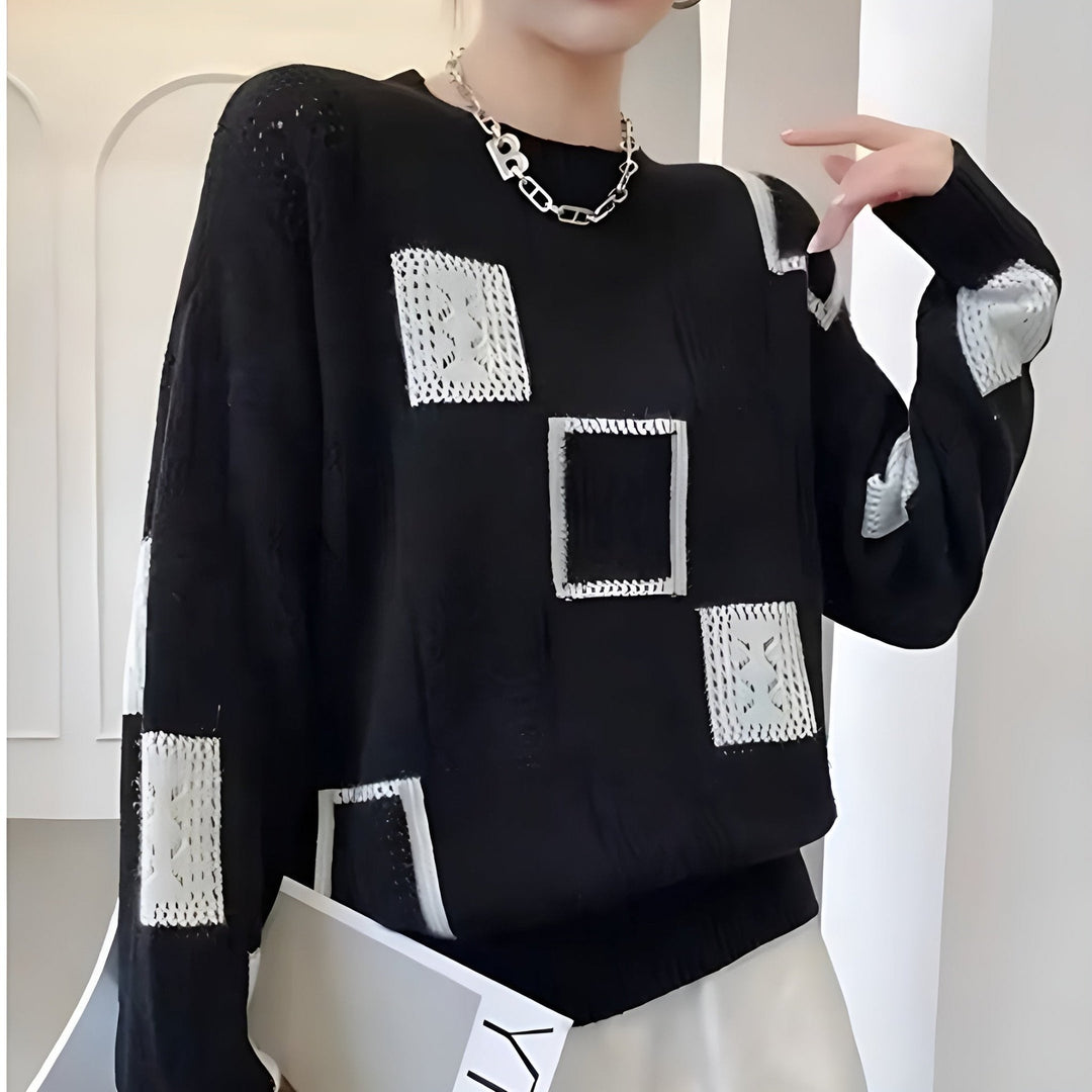 Gemütlicher Viola Damen Winterpullover mit modernen Blockmustern, langarm, warmes Oberteil.
