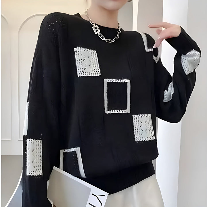 Gemütlicher Viola Damen Winterpullover mit modernen Blockmustern, langarm, warmes Oberteil.
