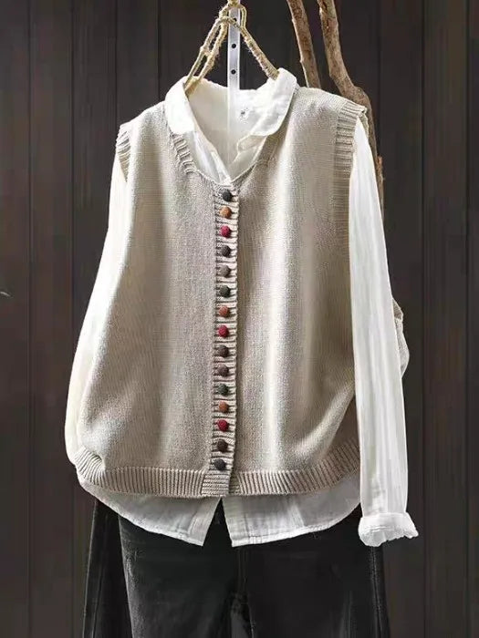 Warme Damen Winter Cardigan Weste mit eleganter Knopfleiste, ideal für den Lagenlook an kalten Tagen.