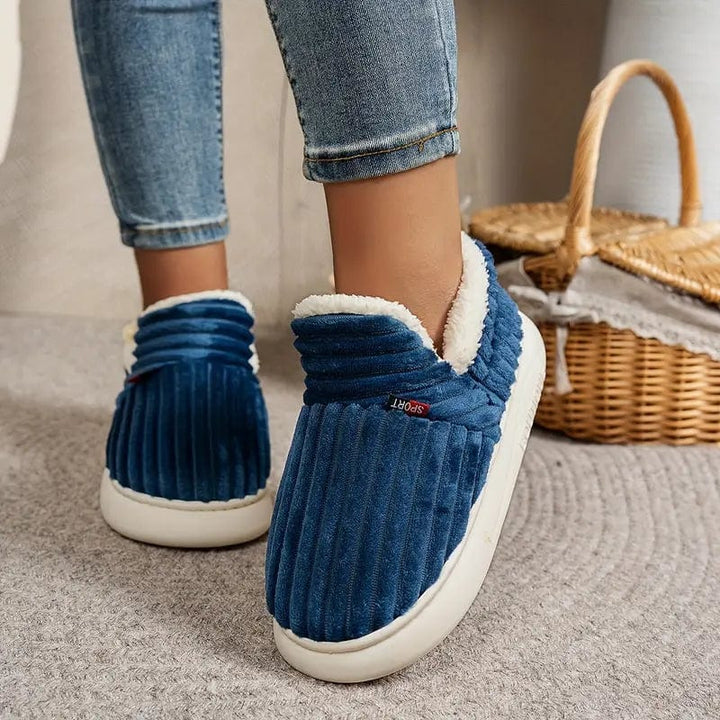 Damen Hausschuhe, warme Winter-Edition, marineblau, rutschfest, mit dicker Sohle