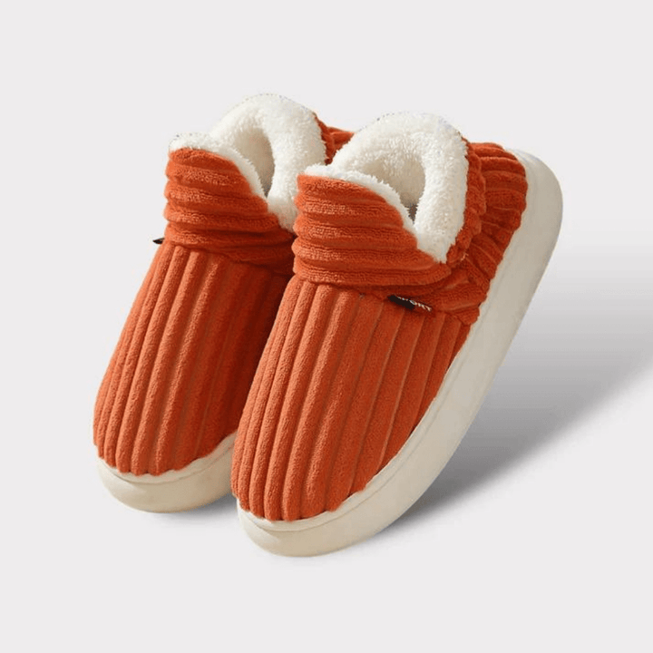 Damen Hausschuhe in Beige, warm, dicke rutschfeste Sohle, bequem für Winter