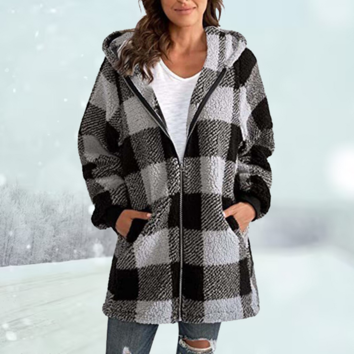 Damen Karierte Winterjacke mit Kapuze. Trendiger Parka für Damen, warm & bequem für den Winter.