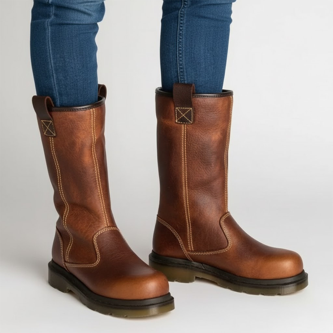 Warme, gefütterte Damen Winterstiefel im Arbeitsstil. Robust & bequem für Alltag und Freizeit.