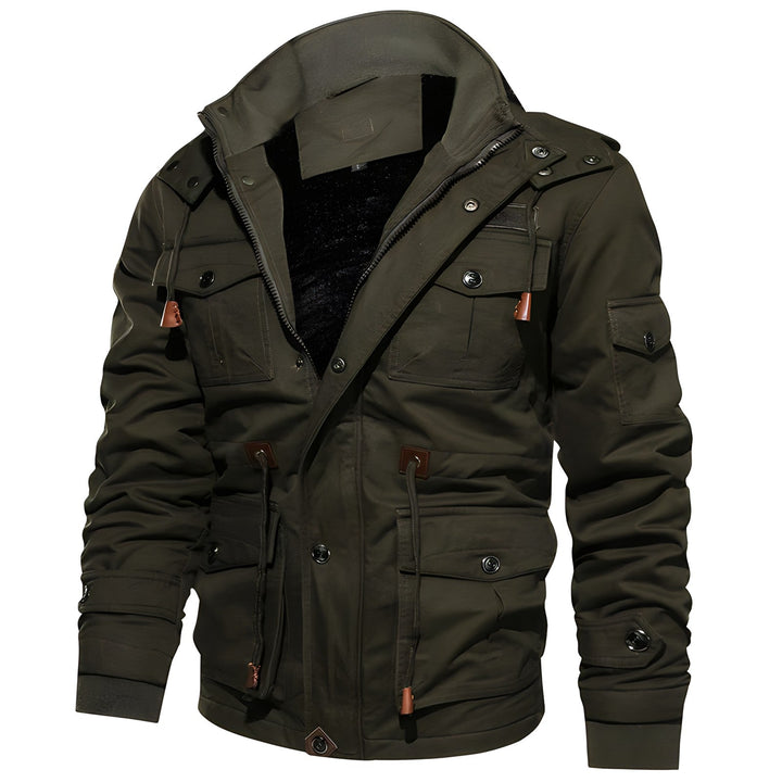 Warme Herren Militärjacke mit Kapuze, robust und praktisch für Outdoor und Winter.