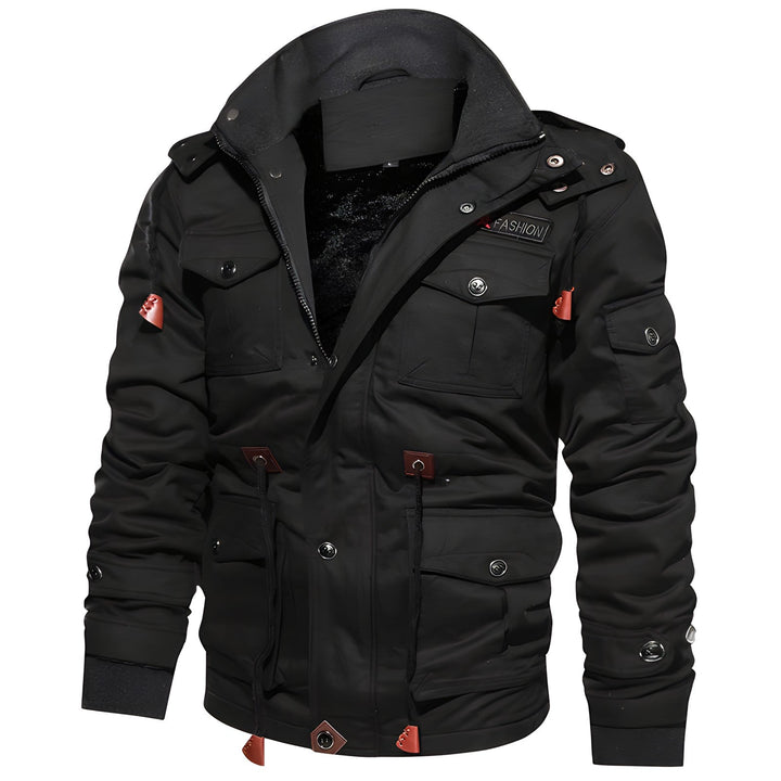 Praktische Herren Outdoorjacke, strapazierfähig, mit warmer Kapuze und nützlichen Taschen.
