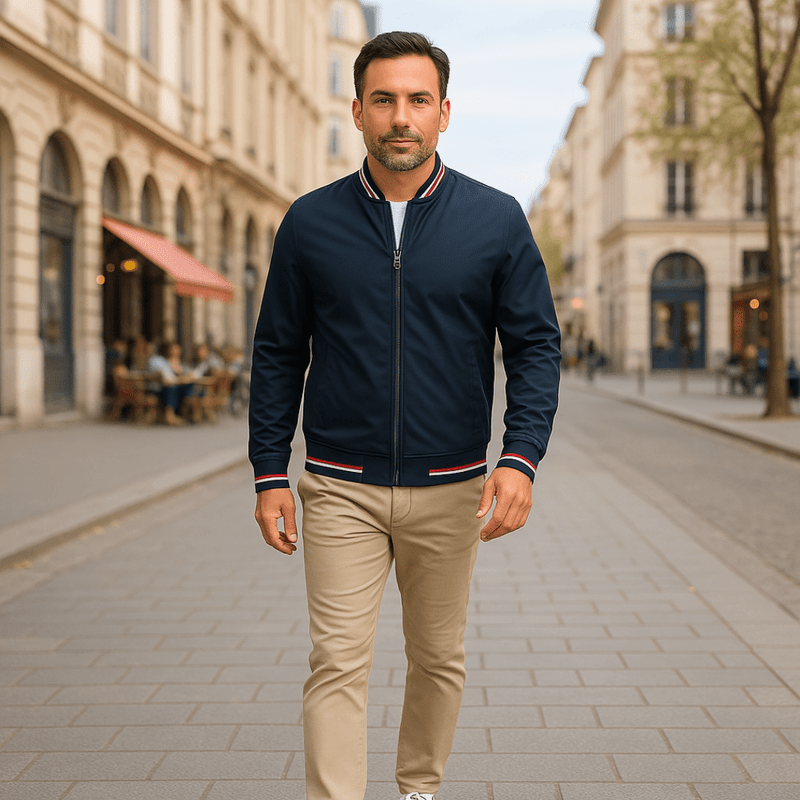 Moderne weiße Herren Winter Bomberjacke Tim, funktional und modisch für kühle Temperaturen.