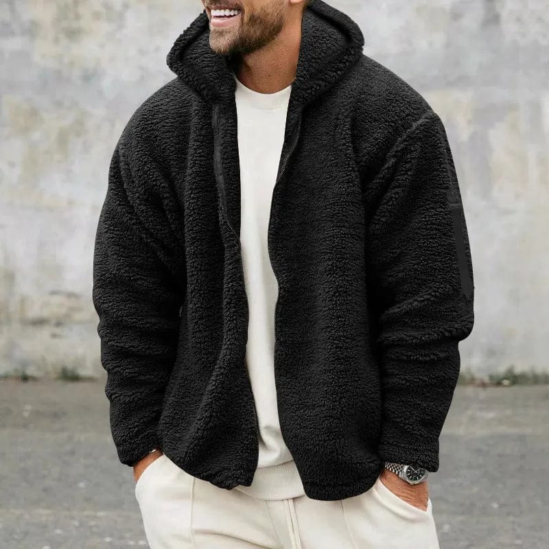 Stilvolle Herren Winter Fleecejacke mit Kapuze. Eine komfortable und warme Outdoor-Jacke für den Winter.