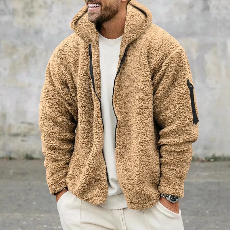 Hochwertige Herren Fleecejacke mit Kapuze für den Winter. Kuschelig warm und perfekt für Freizeit & Outdoor.