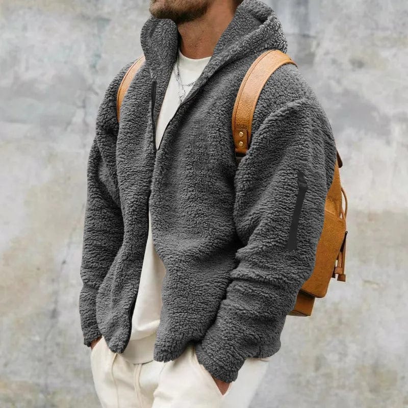 Modische Herren Winterjacke aus weichem Fleece mit Kapuze. Hält warm und ist bequem für Outdoor & Freizeit.