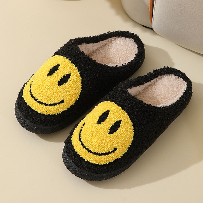 Weiche Damen- & Herren-Hausschuhe mit Smiley; warme, bequeme Lächeln-Pantoffel für den Winter zuhause.
