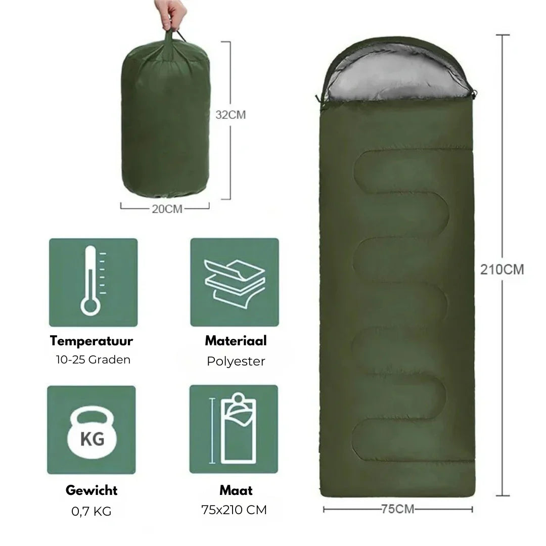 "Wärmeisolierter, wasserdichter Camping-Schlafsack für Outdoor-Abenteuer, geräumig und exzellente Wärmeisolierung."