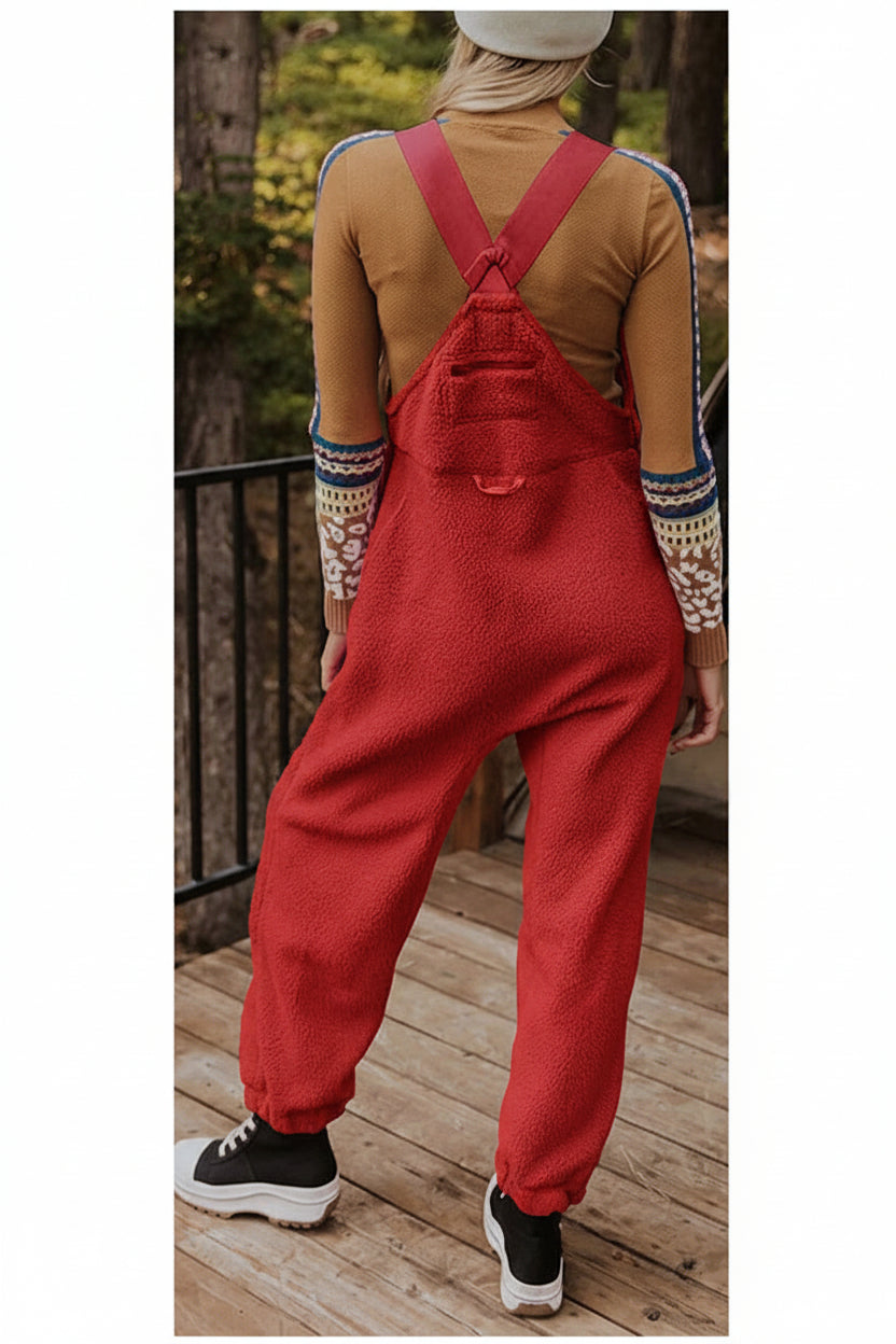 Praktischer Damen Thermo-Fleece Overall mit Reißverschlusstaschen; ärmellos und warm für kalte Tage.