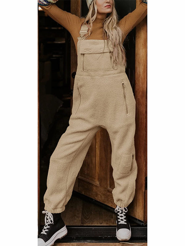 Thermo Fleece Overall für Damen, warm und bequem, mit Reißverschlusstaschen; perfekt für Outdoorbekleidung.