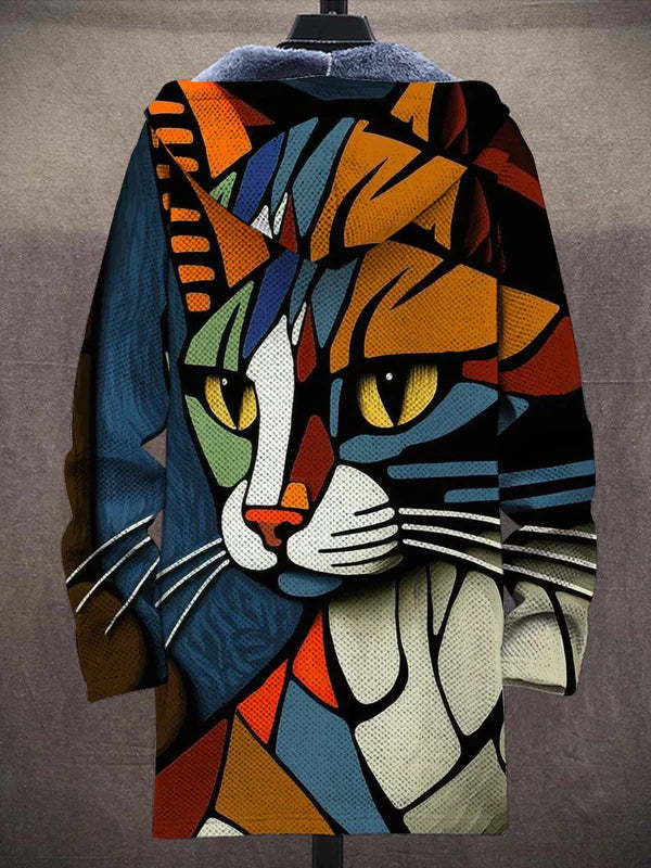 Gemütlicher Damen Kapuzenpullover für den Winter, mit süßem Katzenprint; modische und warme Freizeitbekleidung.