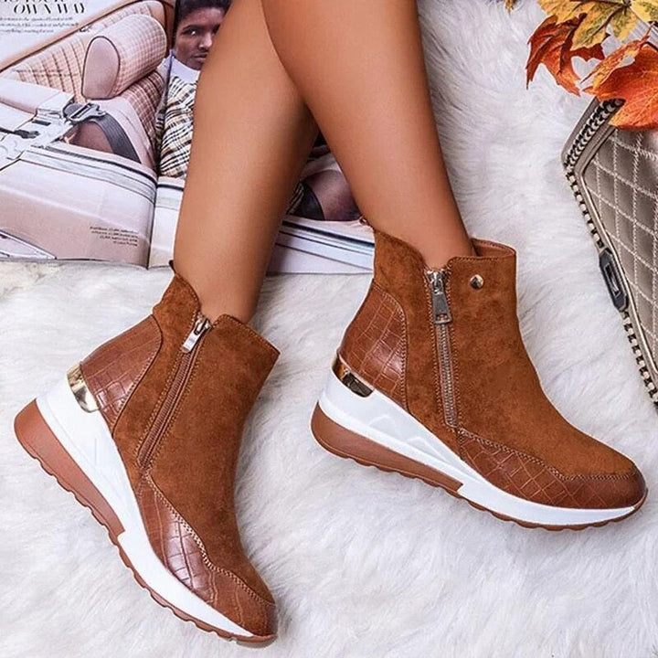 "Wasserdichte Damen Stiefeletten, elegant, mit rutschfester Sohle und Doppelreißverschluss, in Beige, Braun, Dunkelblau, Schw