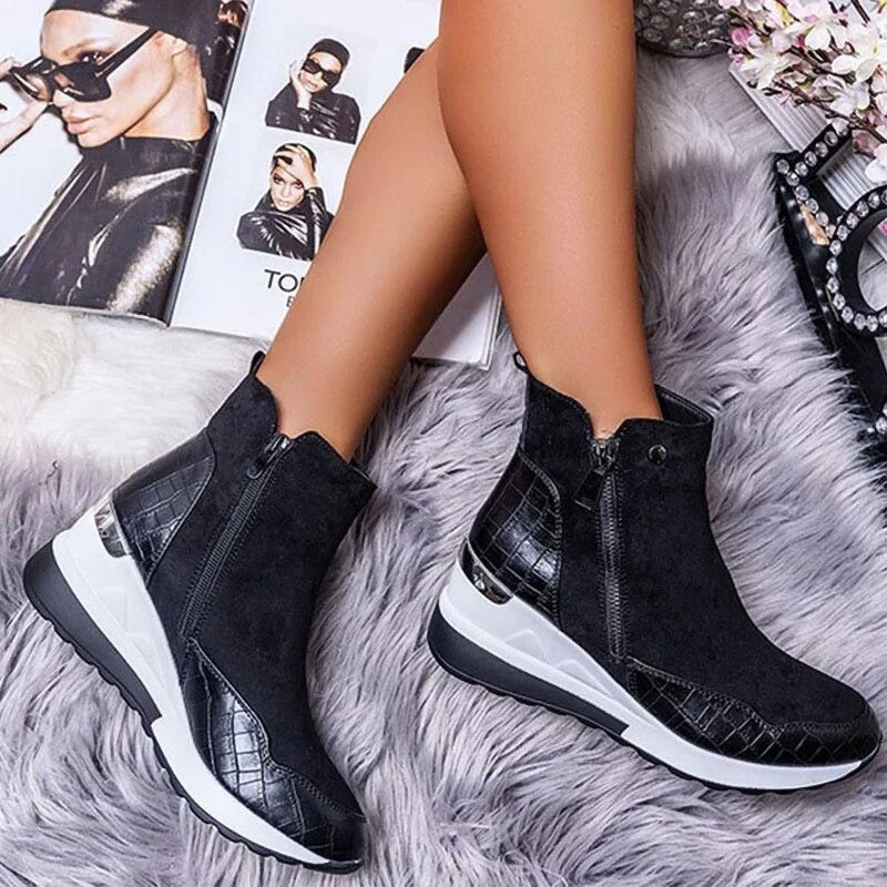 "Wasserdichte Damen Stiefeletten, elegant, mit rutschfester Sohle und Doppelreißverschluss, in Beige, Braun, Dunkelblau, Schw