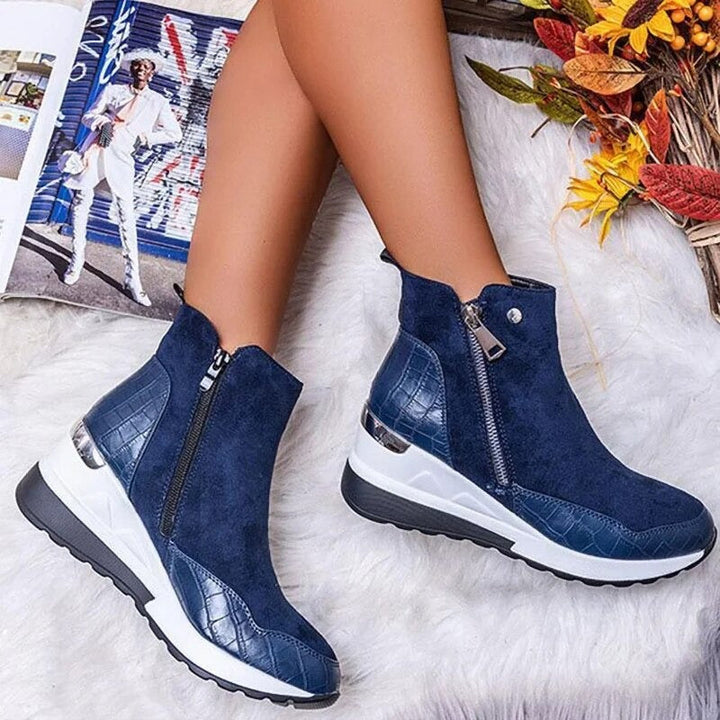 "Wasserdichte Damen Stiefeletten, elegant, mit rutschfester Sohle und Doppelreißverschluss, in Beige, Braun, Dunkelblau, Schw