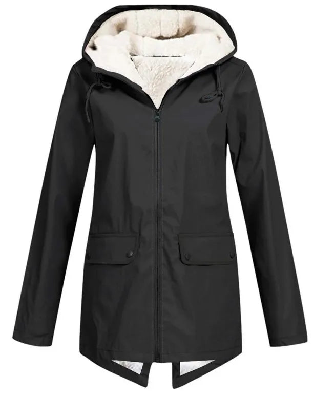 Wasserdichte Damen Winterjacke mit Kapuze, warm und winddicht, ideal für Outdoor-Aktivitäten bei kaltem Wetter.
