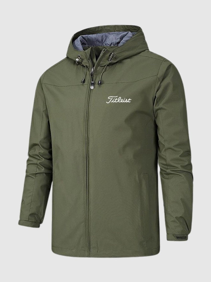 "Wasserdichte Damenjacke in Blau mit Kapuze, modernes Design, ideal für Regen und Wind, hoher Tragekomfort."