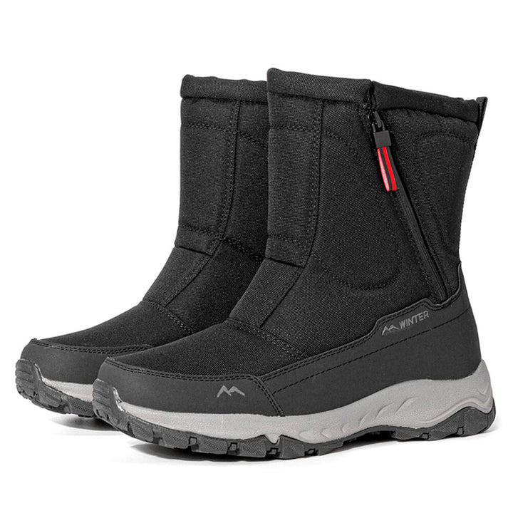 Komfortable Winter-Damenstiefel, gefüttert, wasserdicht, rutschfest, mit Reißverschluss-Einstieg.