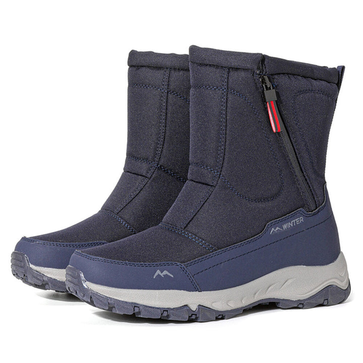 Trendige Damen-Winterstiefel, wasserdicht, rutschfest, warm gefüttert mit Reißverschluss-Detail.