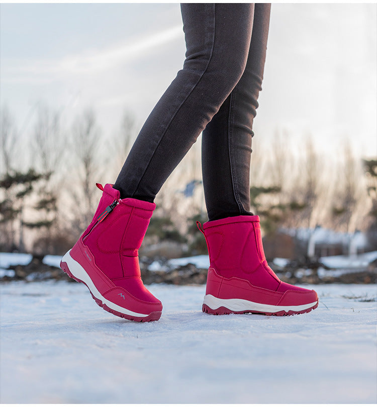 Warme Damenschuhe, wasserdicht, rutschfest, mit Reißverschluss, ideal für Winterwanderungen.