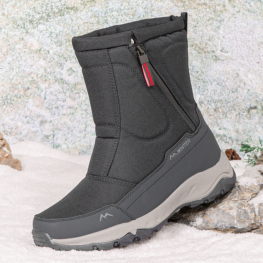 Robuste, wasserdichte Winterstiefel für Damen, gefüttert, rutschfest und leicht anzuziehen dank Reißverschluss.