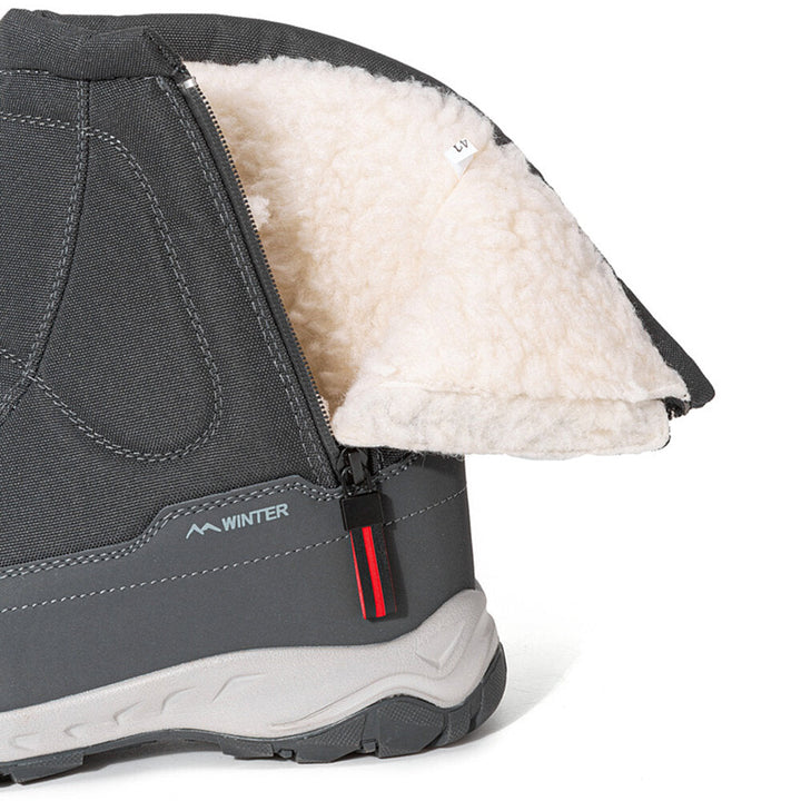 Gefütterte Damenschuhe für den Winter, wasserdicht, rutschfest, mit Reißverschluss für leichtes Anziehen.