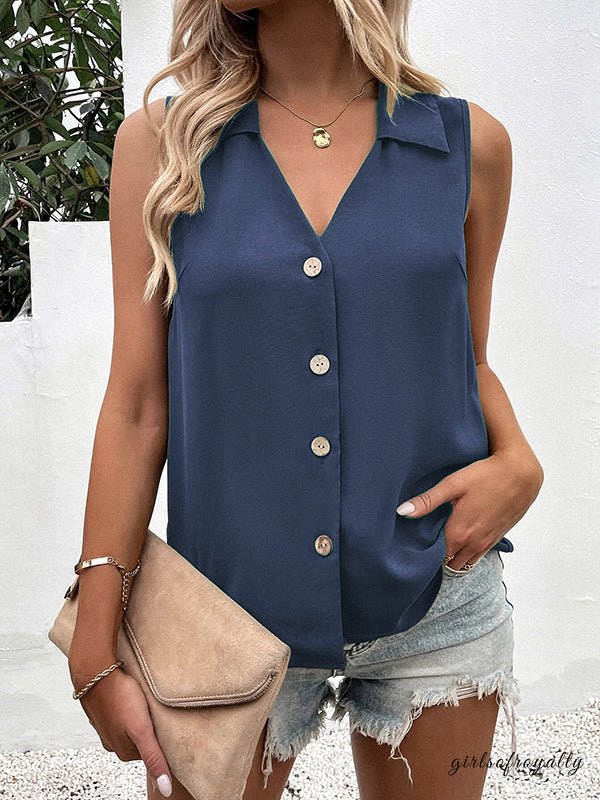 Damenmode Sommertop in Blau mit lockerer Passform und V-Ausschnitt