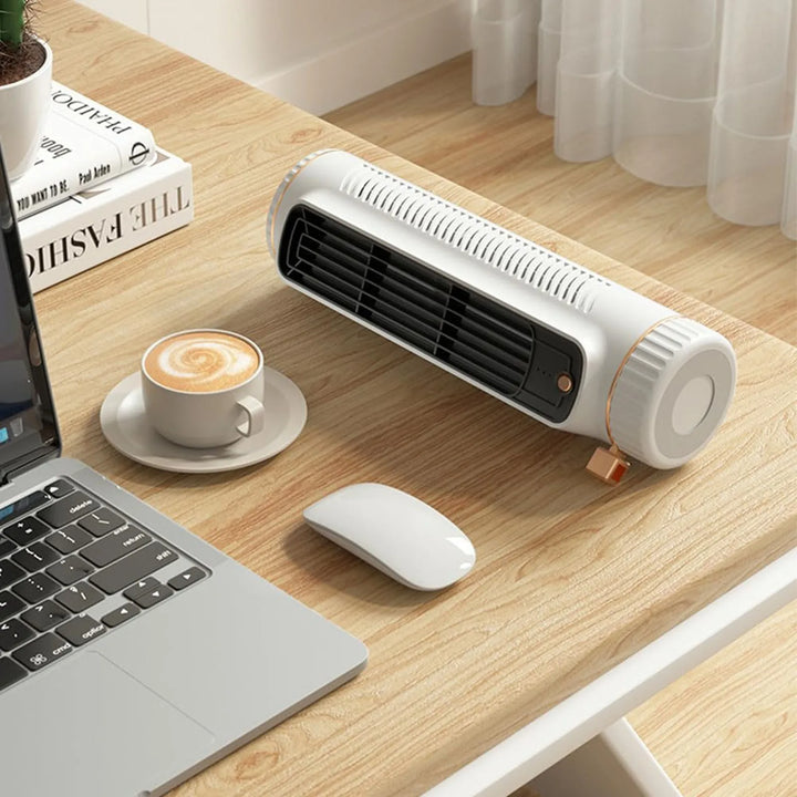 Eleganter, rotorloser Turmventilator in Weiß mit 360° Luftstrom für sichere und leise Kühlung.