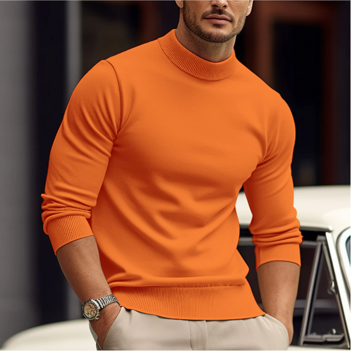 "Weicher Herrenpullover aus Baumwolle, atmungsaktiv, in Blau, Grau, Grün, Orange, Weiß für Komfort und Eleganz."