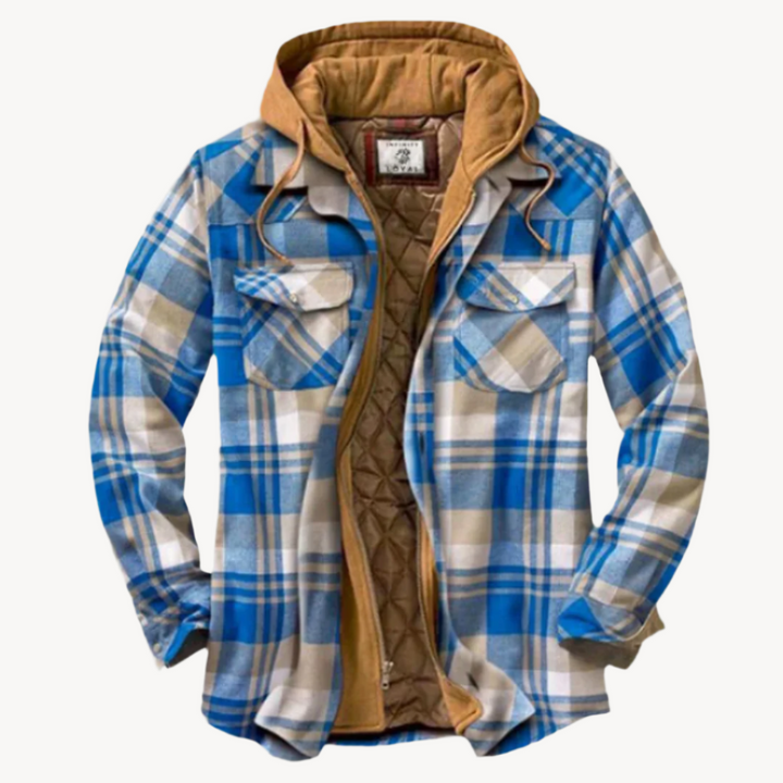 Herren Flanell-Holzfällerjacke in Hellblau, wetterfest und robust für Outdoor-Aktivitäten.