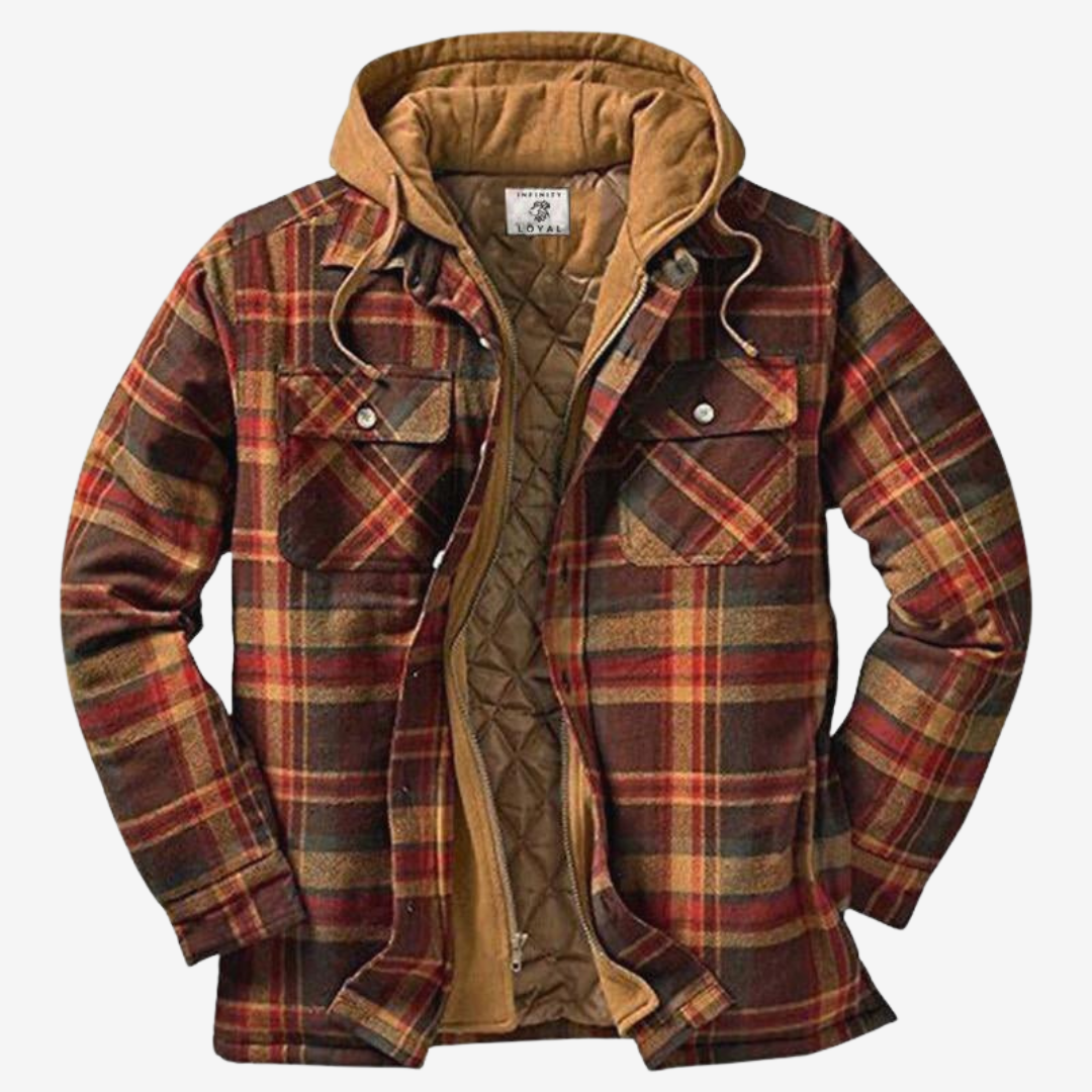 Herren Flanell-Holzfällerjacke in Braun, mit klassischem Design und praktischen Taschen.