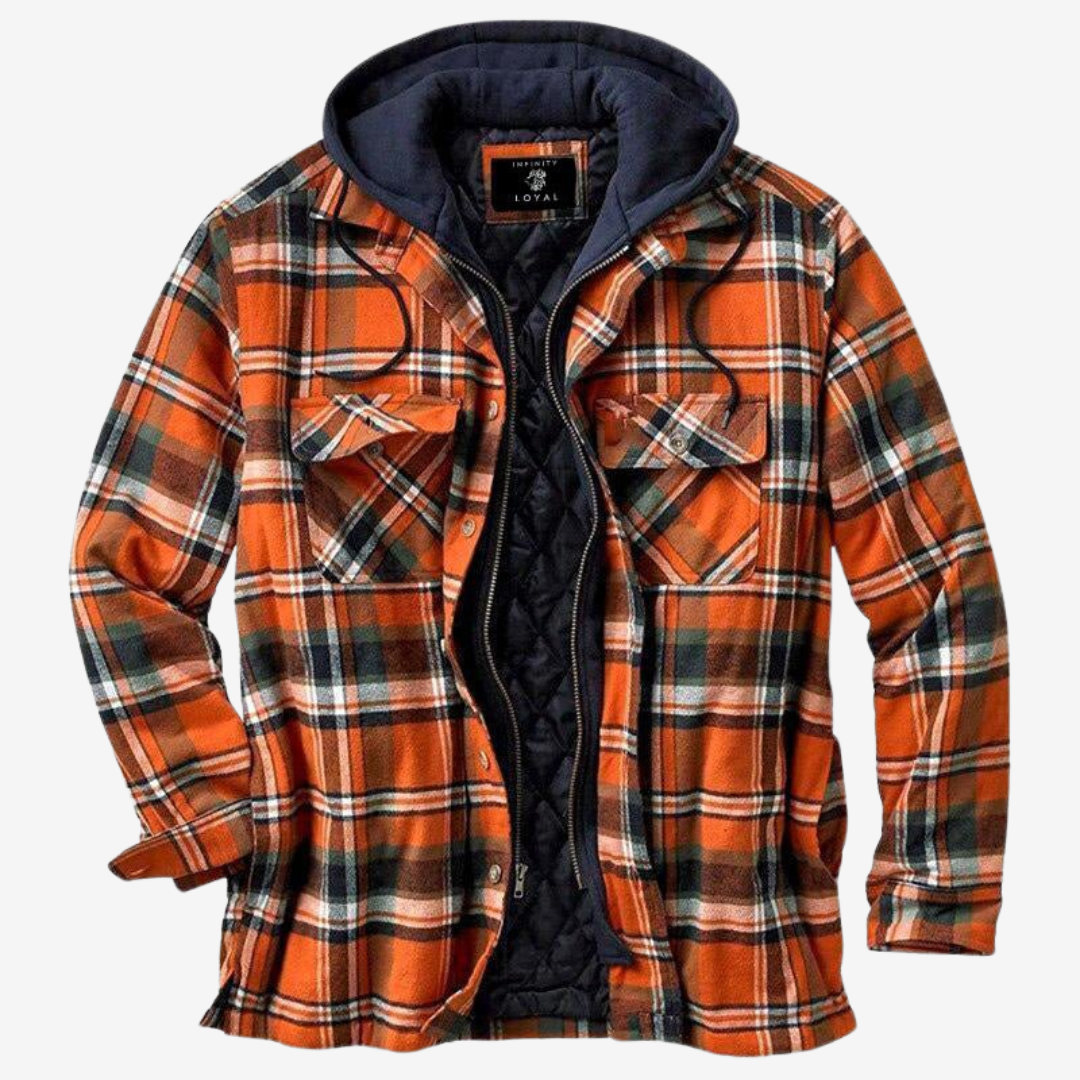 Herren Flanell-Holzfällerjacke in Orange, stilvoll und vielseitig für den Alltag.