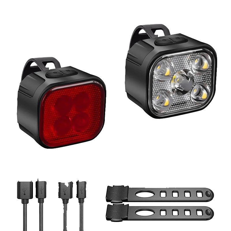 "Wiederaufladbare LED-Fahrradlichter Set: Frontlicht mit 350 Lumen, Rücklicht mit 12 Modi, IPX65 wasserfestes Design."