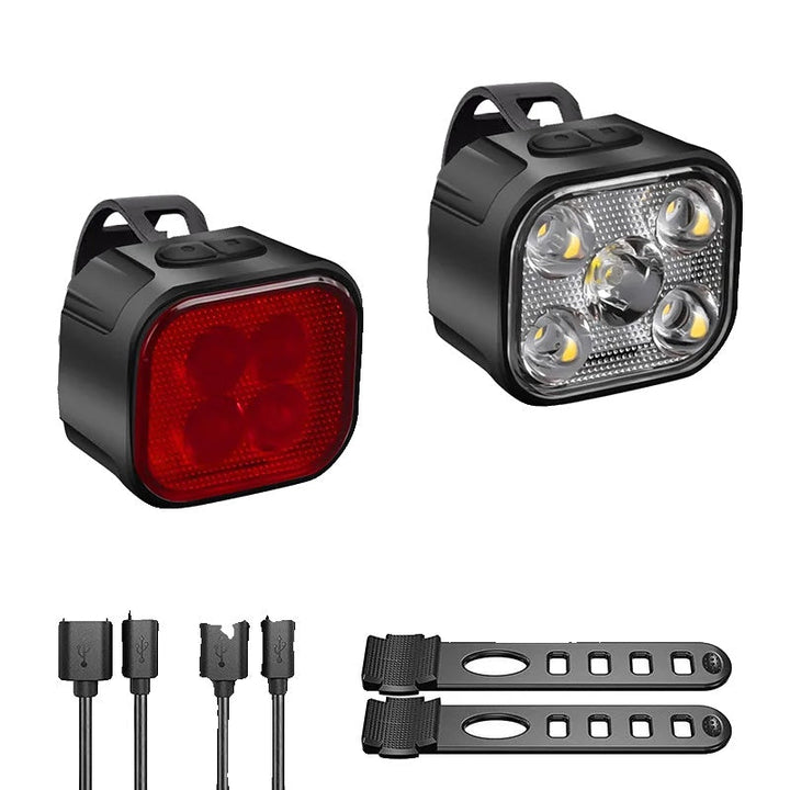 "Wiederaufladbare LED-Fahrradlichter Set: Frontlicht mit 350 Lumen, Rücklicht mit 12 Modi, IPX65 wasserfestes Design."