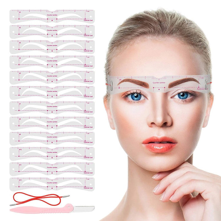 "Wiederverwendbare Augenbrauenschablonen für makellose Form, 12 Stile, einfach anzuwenden für natürliche oder definierte Look