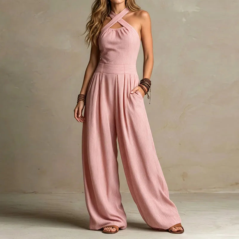 Damen Jumpsuit mit Halterneck in Rosa für sommerliche Eleganz