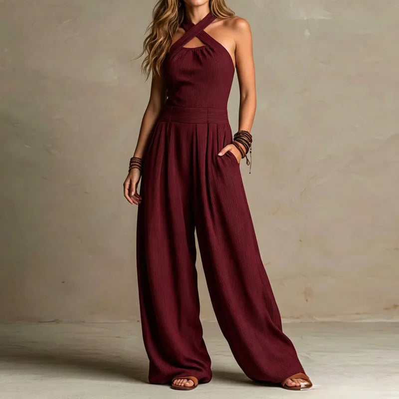 Vielseitiger Damen Overall mit weitem Bein in tiefem Rubinrot