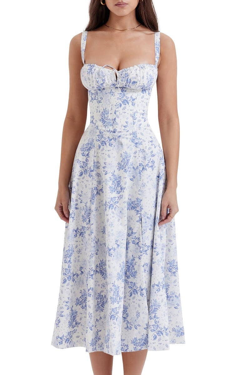 Geblümtes Bustier-Kleid mit Taillenformung